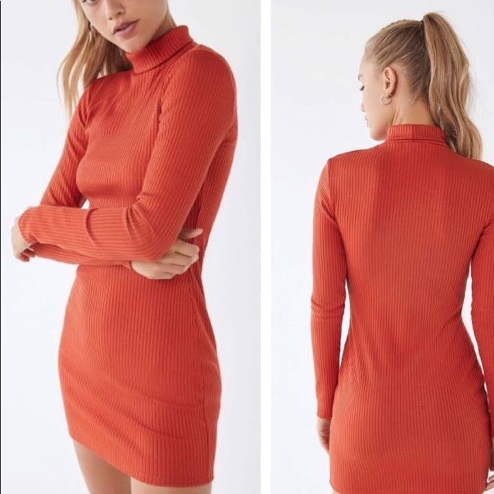 Urban Outfitters Gigi Turtleneck Mini Dress Rust Orange sm
